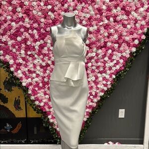 ASOS White Strapless Peplum Midi Dress Size 4 Wedding Guest Cocktail